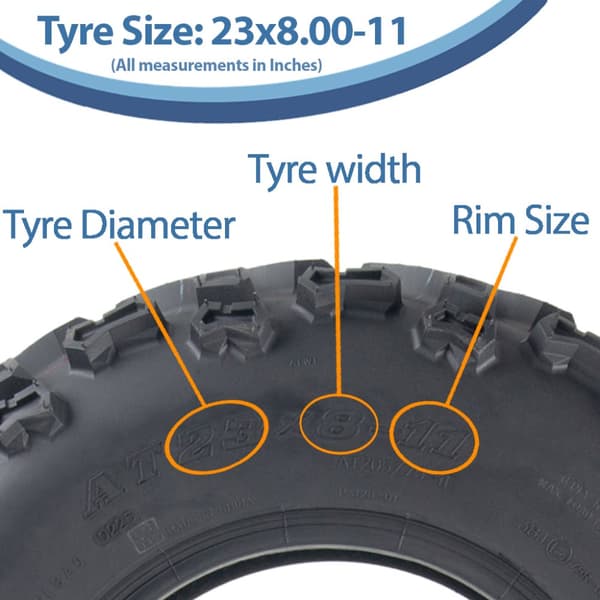23x8.00-11 Quad ATV-dæk 6ply E-Marked Road Legal Tubeless 205/75-11 (sæt med 3)