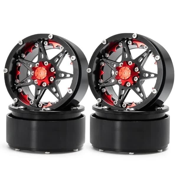 RC Crawler Hjul, Metal Beadlock Design, 137mm Gummidæk, Rød Sort Sæt
