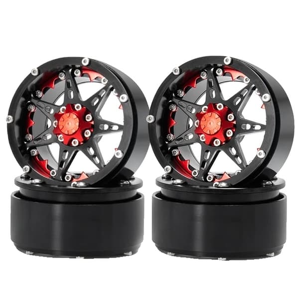 RC Crawler Hjul, Metal Beadlock Design, 137mm Gummidæk, Rød Sort Sæt