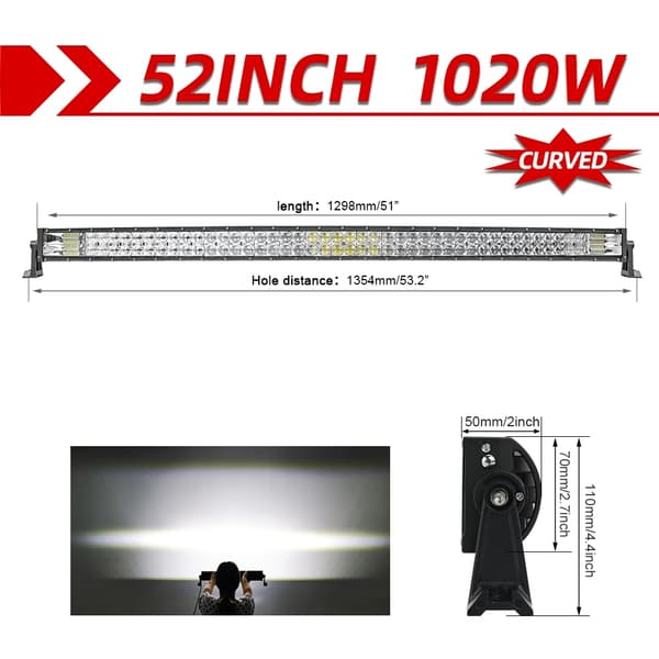 LED-valopalkki, 2-rivinen muotoilu, yhdistelmä offroad-valo, 42 Kaareva ilman johtoa