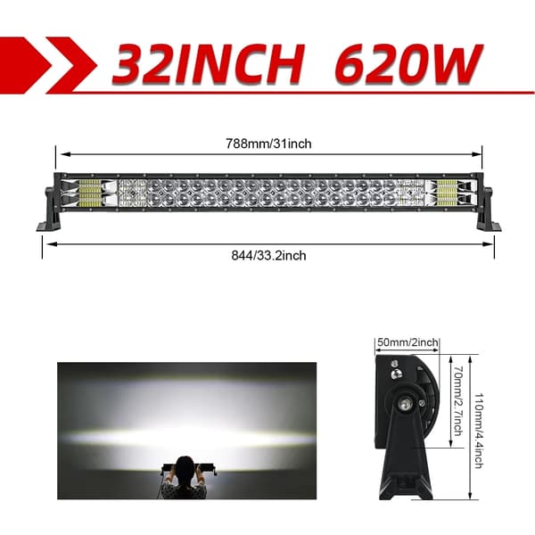 LED-valopalkki, 2-rivinen muotoilu, yhdistelmä offroad-valo, 42 Kaareva ilman johtoa