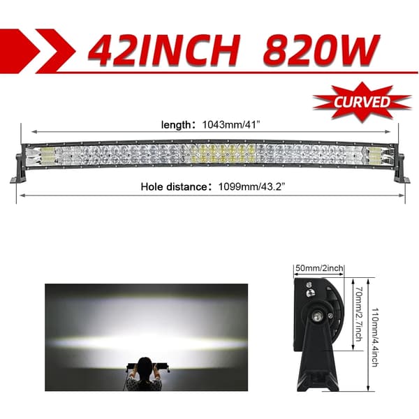 LED-valopalkki, 2-rivinen muotoilu, yhdistelmä offroad-valo, 42 Kaareva ilman johtoa