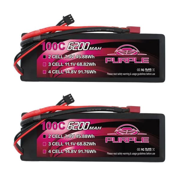 Lipo-batteri, 6200mAh kapacitet, T Deans-kontakt, 2 st