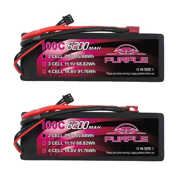 Lipo Batteri, 6200mAh Kapacitet, T Deans Stik, 2PCS