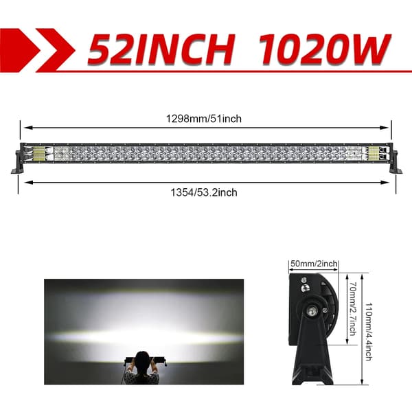 LED-ljusramp, 2-radig design, kombinations offroad-ljus, 52Rak utan tråd