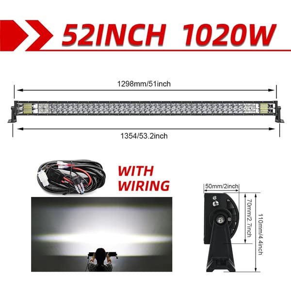 LED-ljusramp, 2-radig design, kombinations offroad-ljus, 52Rak med tråd