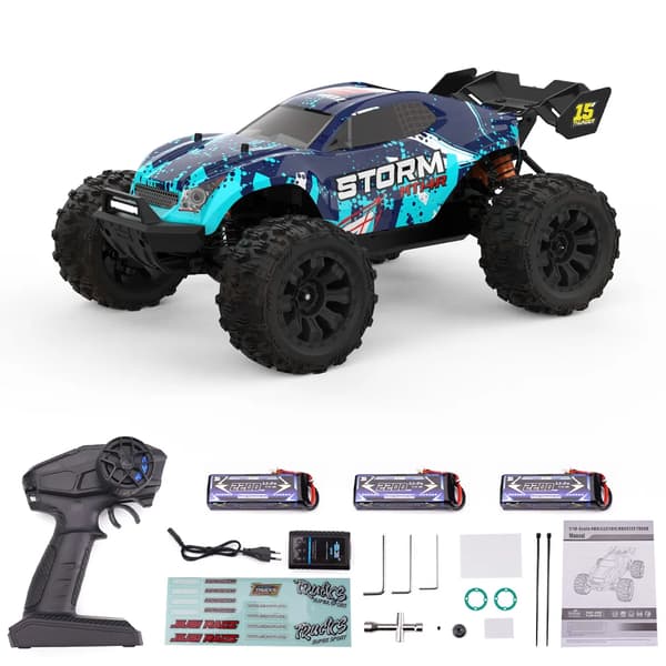 RC Truck, 80 km/t, 2200 mAh batteri, 4-kanals kontrol,MT14R 3B Lys Blå