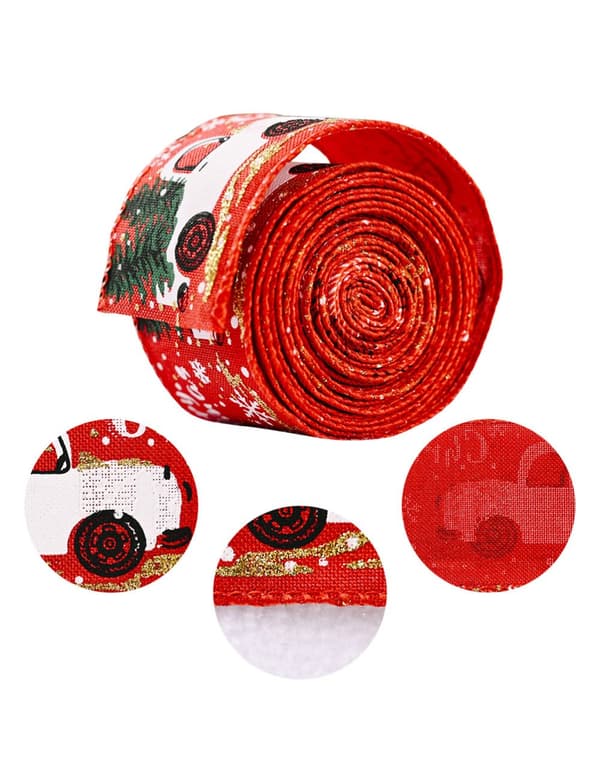 INF Dekoband Jul röd med julmotiv 5 cm / 6 m