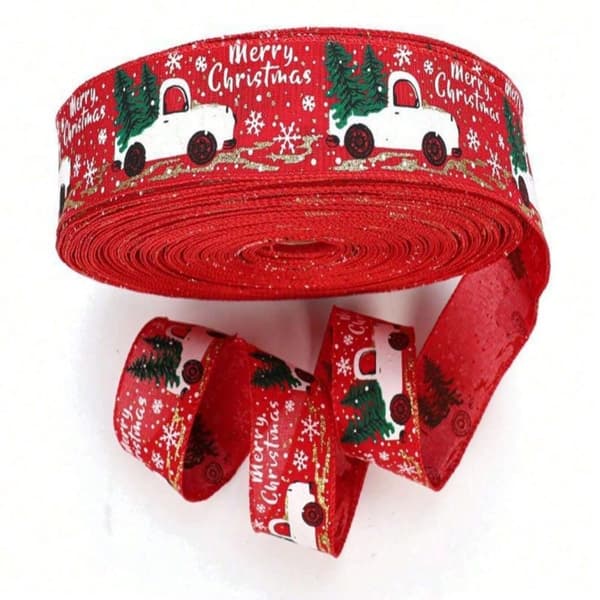 INF Dekoband Jul röd med julmotiv 5 cm / 6 m