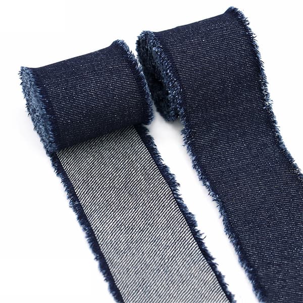 INF Denim frynsekant med vævet bånd - Mørkeblå, 5 cm bred, 1,5 m lang