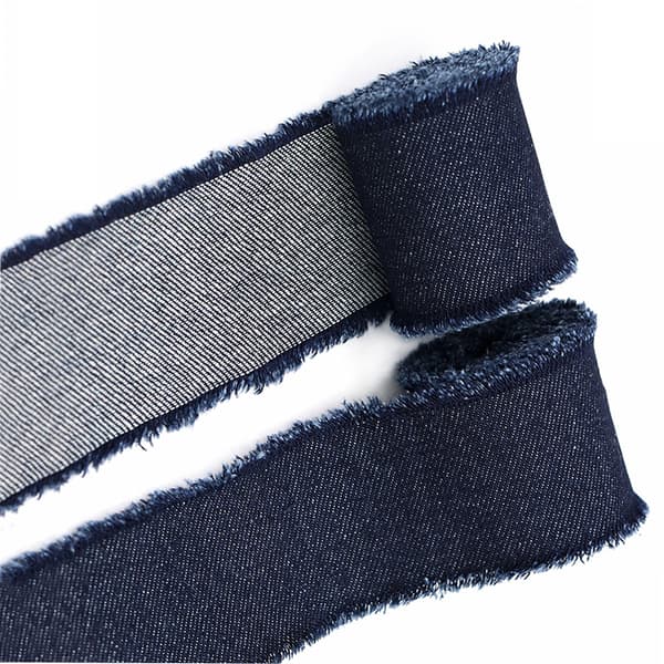 INF Denim frynsekant med vævet bånd - Mørkeblå, 5 cm bred, 1,5 m lang