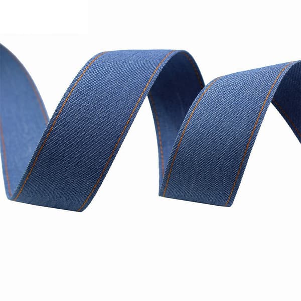 INF Denimvevbrikke med gul midtlinje - 2,5 cm bred
