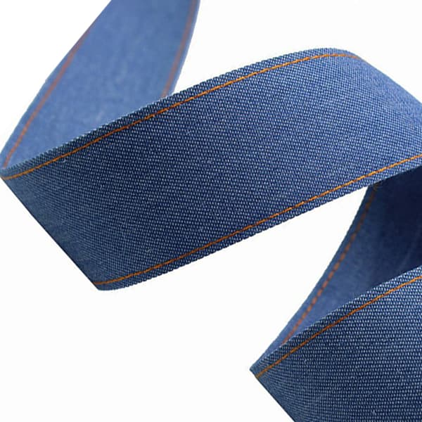 INF Denimvevbrikke med gul midtlinje - 2,5 cm bred