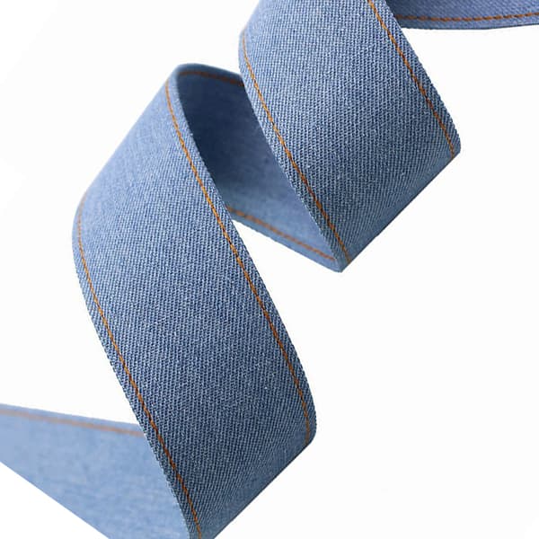 INF Denimvev med gule sømmer - lyseblå, 2,5 cm bred