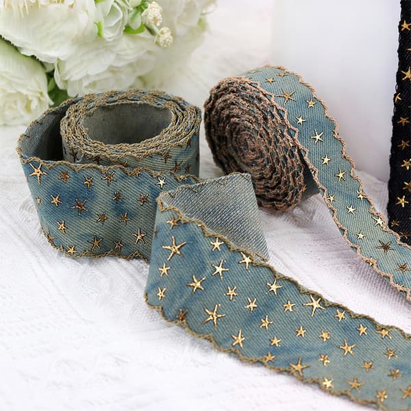 INF Denim-kirjailtu tähtiraita - Vintage-tyylinen nauha DIY-askarteluun