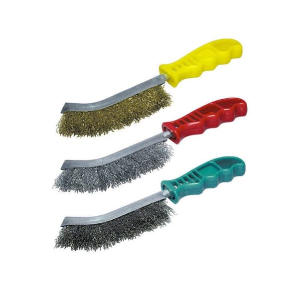 Set med 3 ergonomiska handborstar - WOLFCRAFT - Ståltrådar - 125 mm - Grå