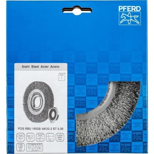 PFERD rundborste - RBU Ø 180 x 25 mm - Ståltråd 0,30 - Slipstöd