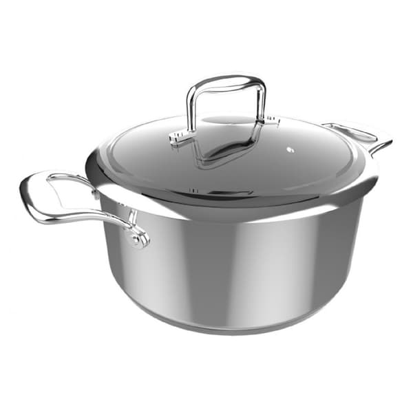 Cecotec 24 cm pot made of high quality stainless steel, with riveted handles and glass tempered lid. It features 5 layers. A non-stick, double-layer