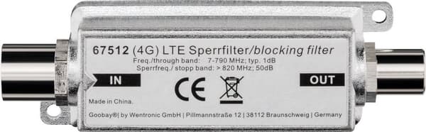 LTE/4G blokkeringsfilter, koaksial hann - koaksial hunn