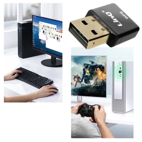 USB WiFi-dongel 300 Mbps nätverksadapter LinQ Ultra-kompakt WPS-knapp Svart