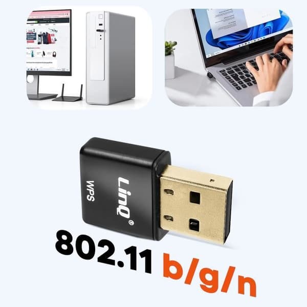USB WiFi-dongel 300 Mbps nätverksadapter LinQ Ultra-kompakt WPS-knapp Svart