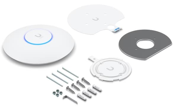 UBIQUITI U6+, WiFi 6, 4 spatial streams, 140 m² (1,500 ft²) coverage, 300+ connected devices, Powered using PoE, GbE uplink.
