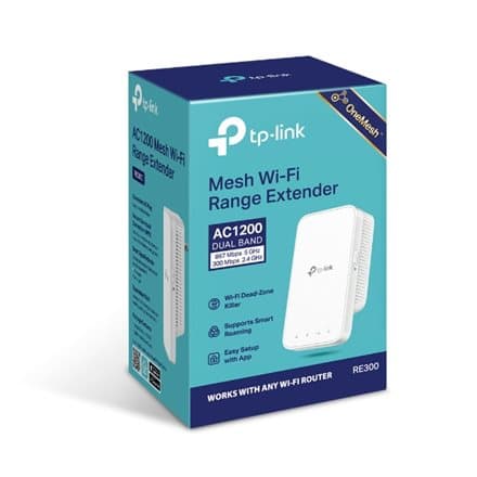 TP-LINK | Mesh Extender | RE300 | 802.11ac | 2.4GHz/5GHz | 300+867 Mbit/s | Ethernet LAN (RJ-45) ports No | MU-MiMO No | no PoE | Antenna type 2xInter Hvit