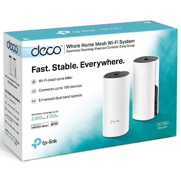 Tp-link Ac Deco M4 1200 Hel Hjem Mesh Trådløst Internet System 2 Enheder Hvid