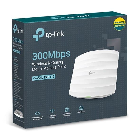 TP-LINK | EAP115 | Adgangspunkt | 802.11n | 2,4 GHz | 300 Mbit/s | 10/100 Mbit/s | Ethernet LAN (RJ-45) porte 1 | MU-MiMO Nr | Efter