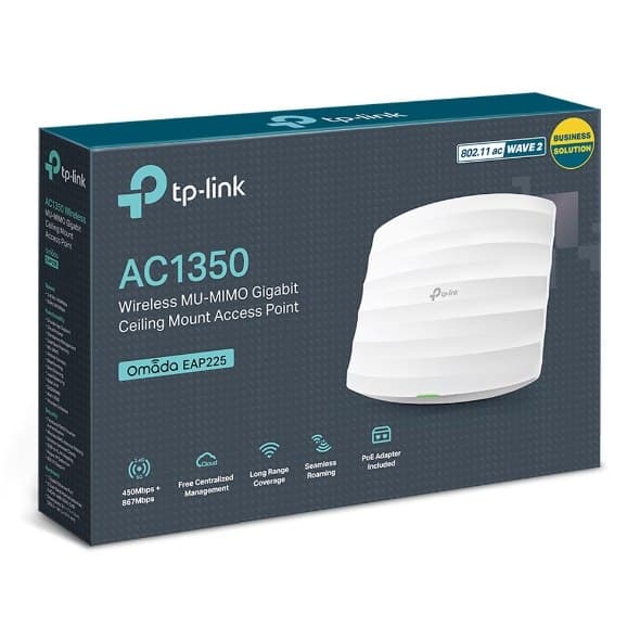 TP-LINK | EAP225 | Access Point | 802.11ac | 2,4GHz/5GHz | 450+867 Mbit/s | 10/100/1000 Mbit/s | Ethernet LAN (RJ-45)-portar 1 |