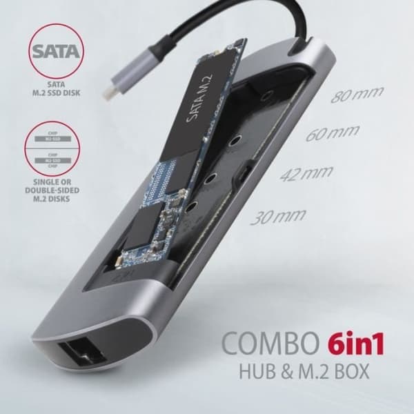 AXAGON HMC-6M2 Multiport Hub USB 3.0, M.2-SATA, HDMI, Gbit-LAN, 2 x USB-A, 1 x USB-C - 8595247905796