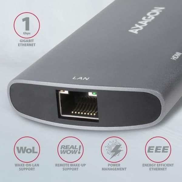 AXAGON HMC-6M2 Multiport Hub USB 3.0, M.2-SATA, HDMI, Gbit-LAN, 2 x USB-A, 1 x USB-C - 8595247905796