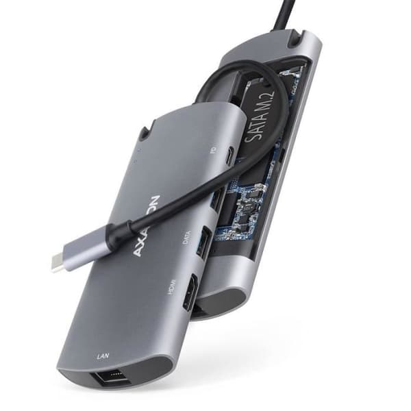 AXAGON HMC-6M2 Multiport Hub USB 3.0, M.2-SATA, HDMI, Gbit-LAN, 2 x USB-A, 1 x USB-C - 8595247905796