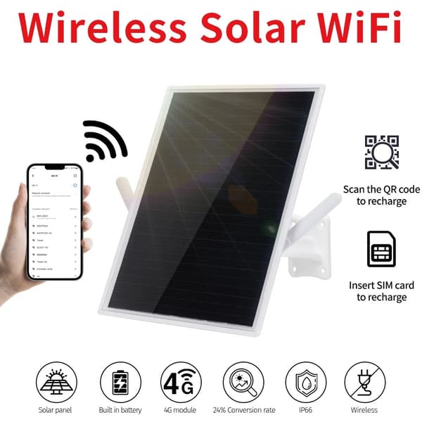 Trådløs Solar WiFi Router, 15W Solpanel, Understøtter 8 Enheder,W3-Solar WiFi