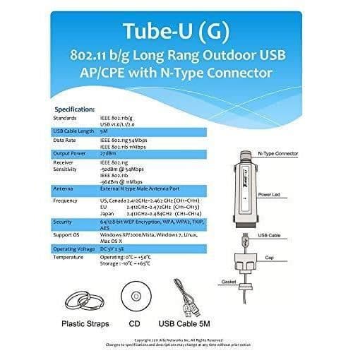 Alfa Tube U (G) 802.11g CPE USB-adapter för lång räckvidd utomhus (N hane)