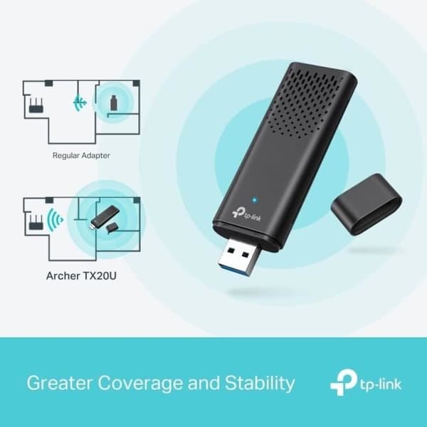 Kraftfull WiFi 6-nyckel AX1800 Mbps - TP-Link Archer TX20U - USB 3.0 Dual Band - 2,4G / 5GHz - MU-MIMO - WPA3 - Windows 11/10