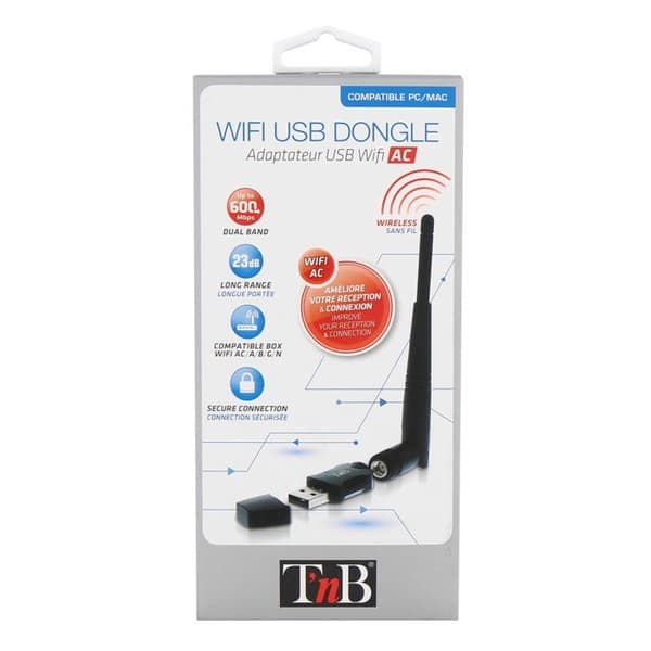Wi-Fi Nyckel - T'nB - ADWF600AC - 600 Mbps - Avtagbar antenn - Svart