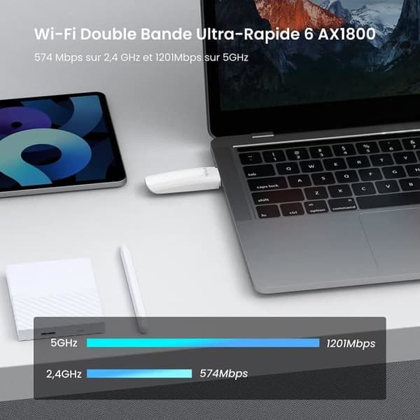 TENDA WIFI KEY 6 AX1800 dual-band, Kraftfull WiFi-dongel, USB 3.0 WIFI, MU-MIMO, för PC/Desktop/Bärbar dator, Windows 11-10. U18