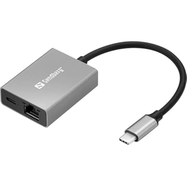 USB-C-adapter - SANDBERG - PD100W - Power Delivery - Gigabit Ethernet - Svart Grå