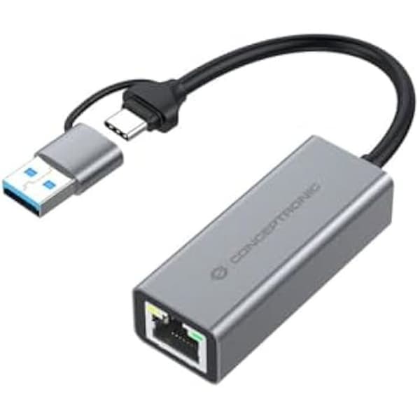 USB-nätverksadapter - CONCEPTRONIC - ABBY08G - USB 3.2 Gen 1 - 10/100/1000 Mbps - Wake-on-LAN Grå