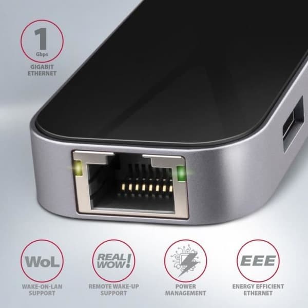AXAGON-kompatibel HMC-6GL USB-Hub, 3X USB-3.0, 1x RJ-45, 1x HDMI - 8595247906182