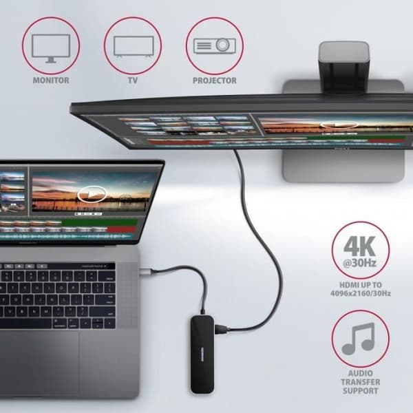 AXAGON-kompatibel HMC-6GL USB-Hub, 3X USB-3.0, 1x RJ-45, 1x HDMI - 8595247906182