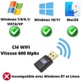 Miniatyrbild 3 av 4: Clé WIFI Dongle USB 600 Mpbs för PC, Dator Kompatibel med Windows 11/10/8.1/8/7/Vista/XP/MacOS Phonillico®