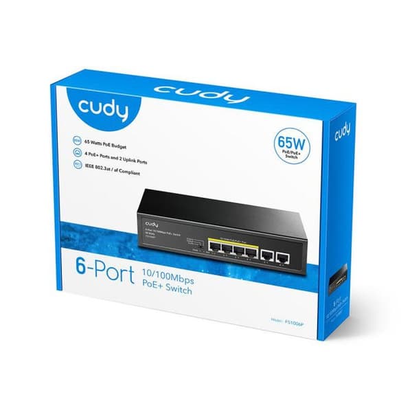 PoE+-switch - CUDY - 6 portar - 10/100 Mbps - 60 W - CCTV-läge