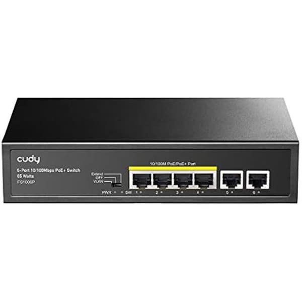 PoE+-switch - CUDY - 6 portar - 10/100 Mbps - 60 W - CCTV-läge Svart