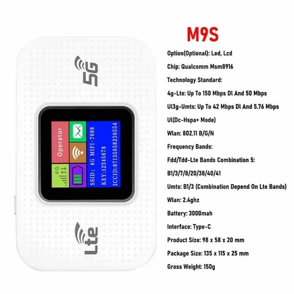 4G LTE Mobil WiFi Router, Upp till 150Mbps Hastighet, Ansluter upp till 10 Enheter,LCD 4G Lte Router