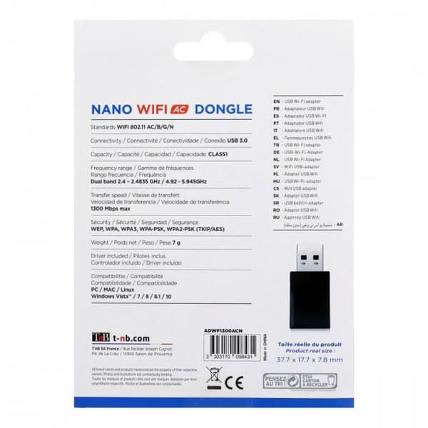 TNB Nano Wi-Fi Nyckel AC 1300 Mbps - svart