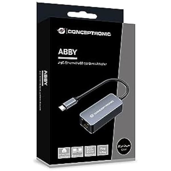 USB 3.2 Gen 1 Ethernet-adapter - CONCEPTRONIC - ABBY12GC - Wake-on-LAN - Aluminiumhölje - Plug and Play
