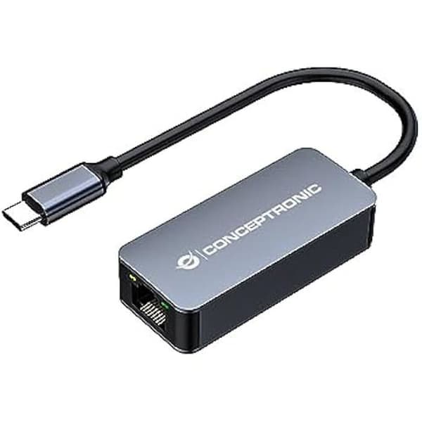 USB 3.2 Gen 1 Ethernet-adapter - CONCEPTRONIC - ABBY12GC - Wake-on-LAN - Aluminiumhölje - Plug and Play Grå
