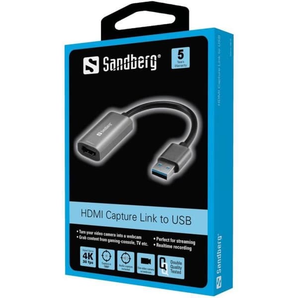 USB-grafikadapter - SANDBERG - 134-19 - 4K HDMI-ingång - Chat och streaming kompatibel